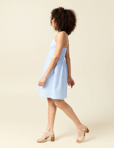 Robe évasée col V sans manches en coton bleu femme