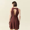 Robe sans manches col V marron femme