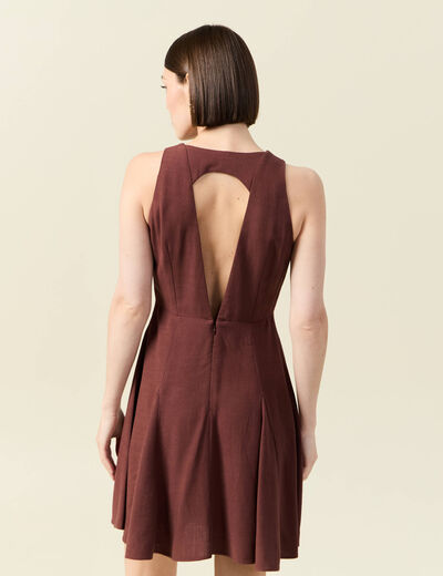 Robe sans manches col V marron femme