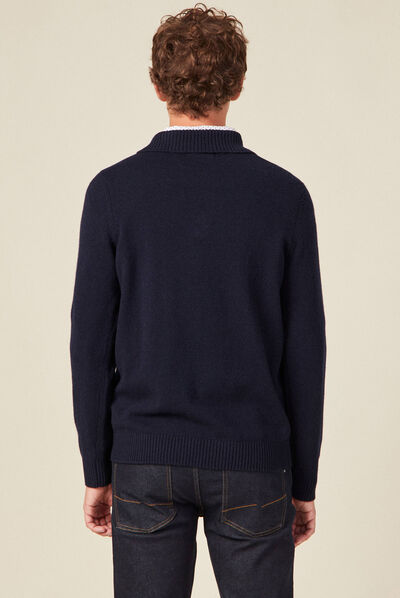 Pull manches longues col polo bleu marine homme