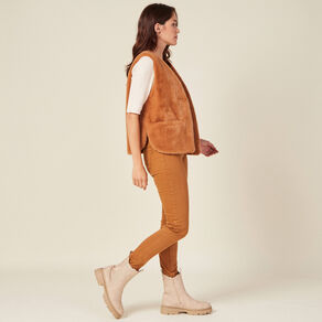 Veste droite fausse fourrure marron femme