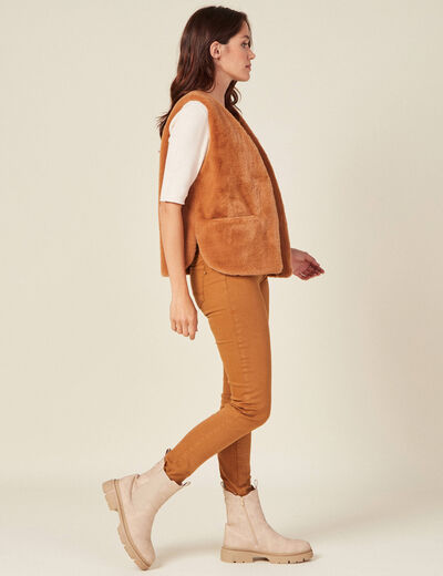 Veste droite fausse fourrure marron femme