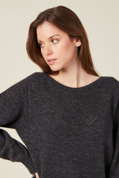 Pull manches longues gris foncé femme
