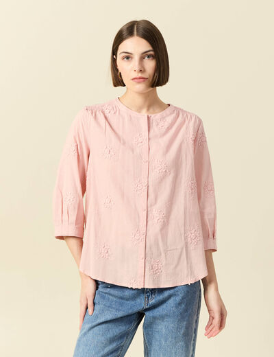Chemise en coton manches 3/4 rose clair femme