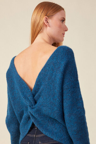 Pull manches longues bleu canard femme