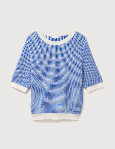 Pull droit court manches courtes bleu electrique femme