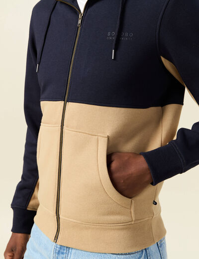Sweat zippé à capuche beige homme