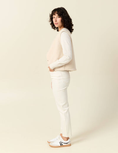 Gilet sans manches r&eacute;versible creme femme