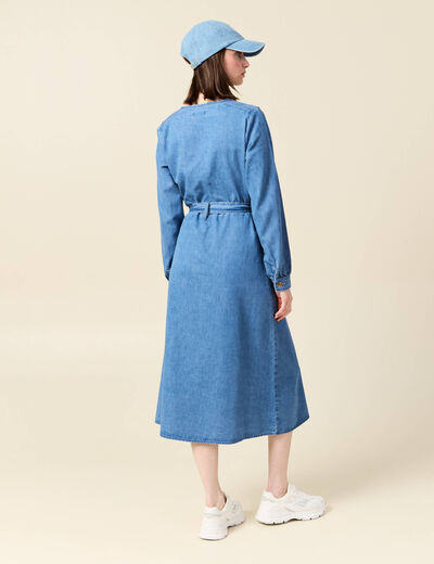 Robe longue évasée en jean denim used femme