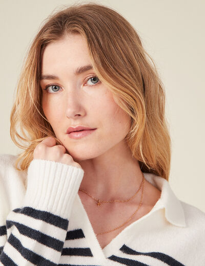 Pull col polo ecru femme