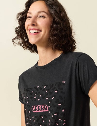 T-shirt en coton manches courtes noir femme