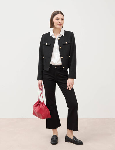 Jeans bootcut cropped taille bascul&eacute;e denim noir femme