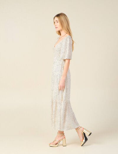 Robe longue évasée fluide blanc femme