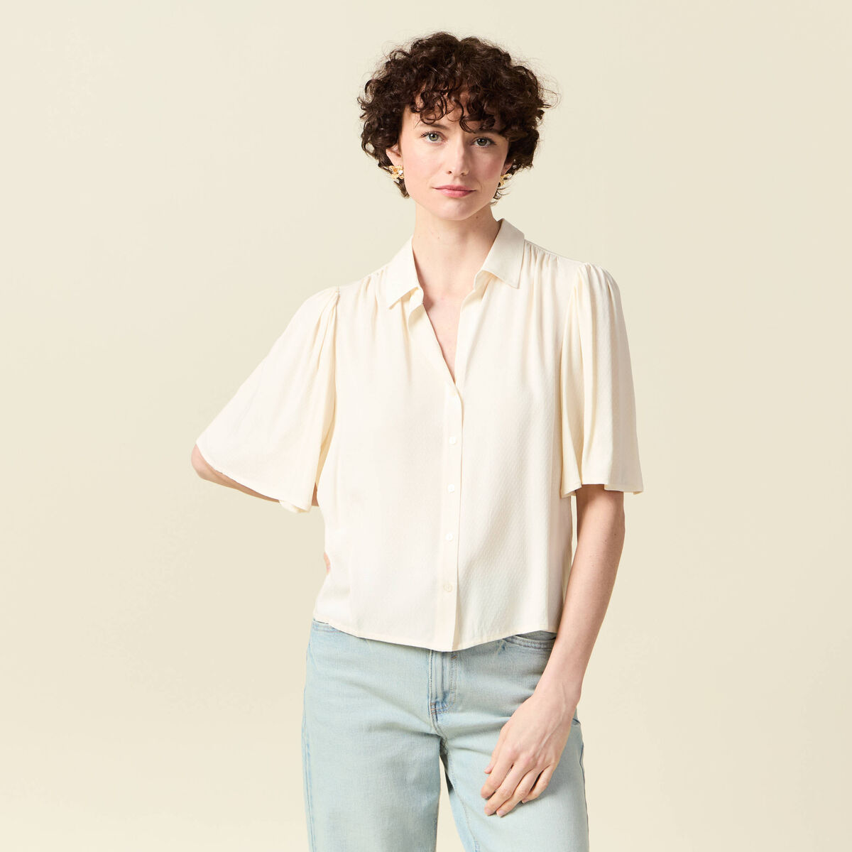 Chemise manches courtes creme femme