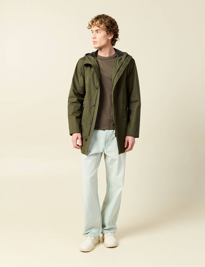 Parka d&eacute;perlante droite mi-longue vert kaki homme