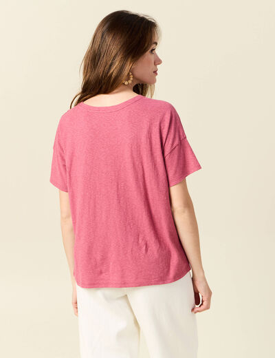 T-shirt manches courtes brodé vieux rose femme
