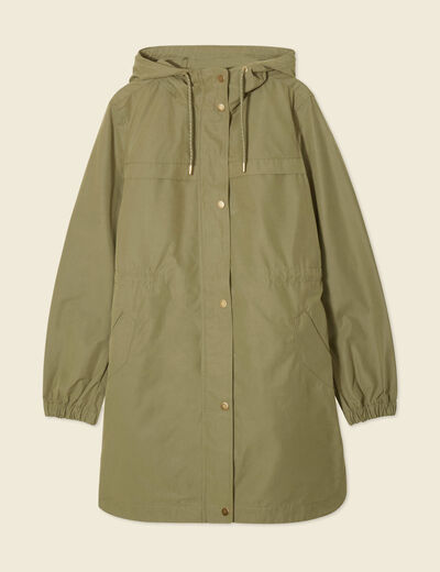 Parka longue à capuche vert kaki femme