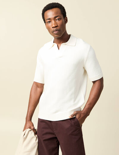 Polo ample col cubain manches courtes ecru homme