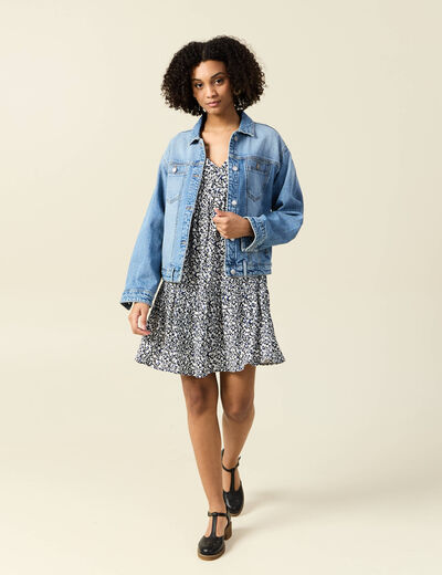 Robe évasée manches courtes bleu femme