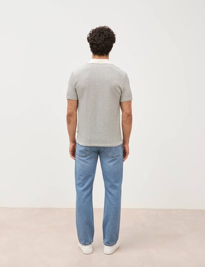 Polo cintr&eacute; manches courtes col cubain ecru homme