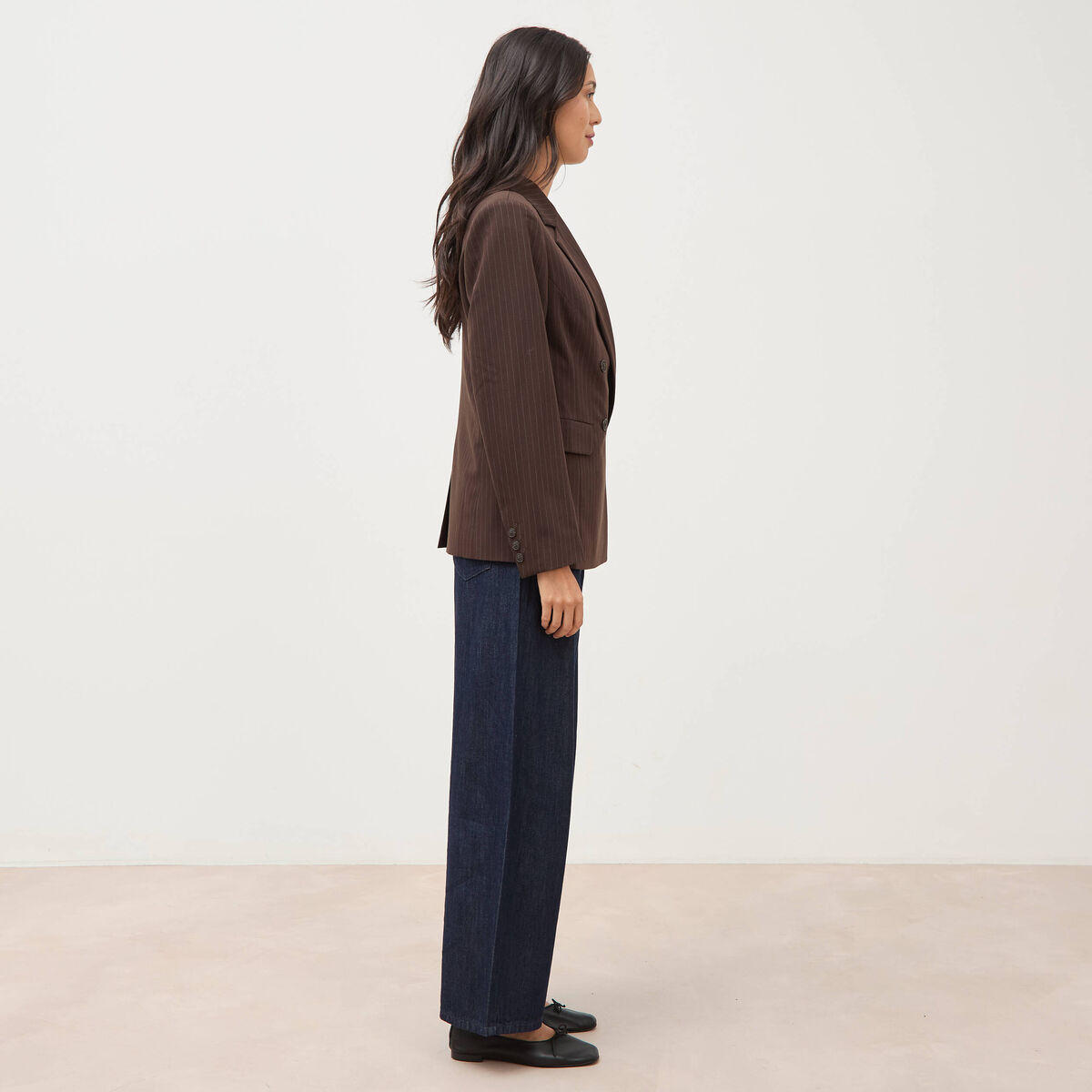 Blazer manches longues col tailleur marron fonc&eacute; femme