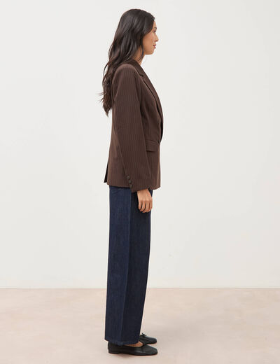 Blazer manches longues col tailleur marron fonc&eacute; femme