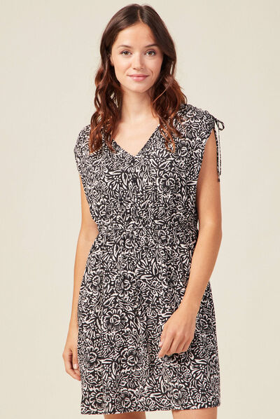 Robe droite fluide col en V noir femme