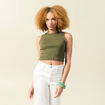 Débardeur cropped col rond en coton vert kaki femme