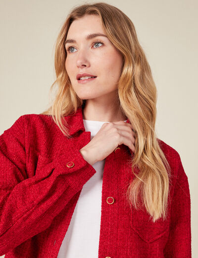 Veste surchemise boutonnée rouge foncé femme