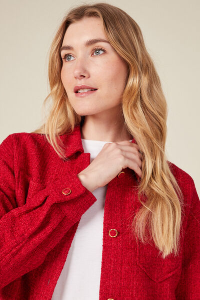 Veste surchemise boutonnée rouge foncé femme