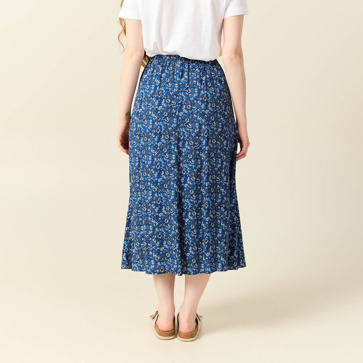 Jupe longue évasée bleu femme