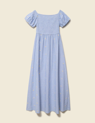 Robe col carr&eacute; manches courtes coton blanc femme