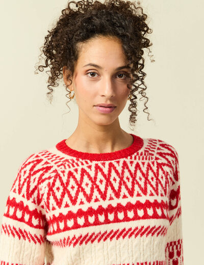 Pull manches longues col rond rouge femme
