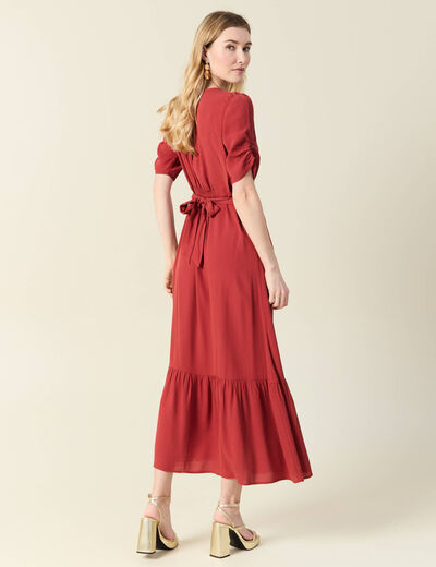 Robe longue trapèze orange foncé femme