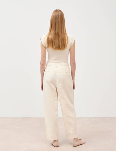 Pantalon barrel coupe loose taille haute ecru femme