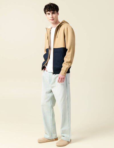 Sweat zippé à capuche bleu marine homme