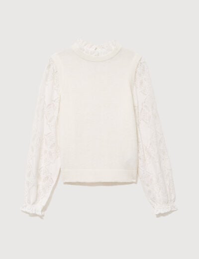 Pull droit col montant manches longues ecru femme