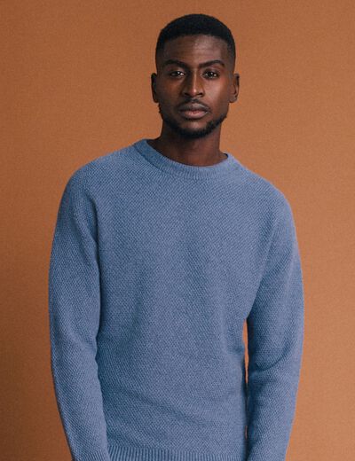 Pull manches longues fabriqu&eacute; en France bleu fonc&eacute; homme