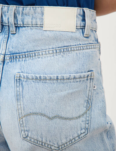 Bermuda large taille haute en coton denim bleach femme