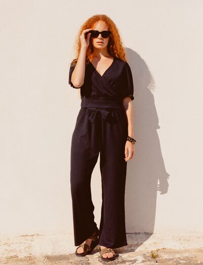 Blouse cropped manches courtes noir femme