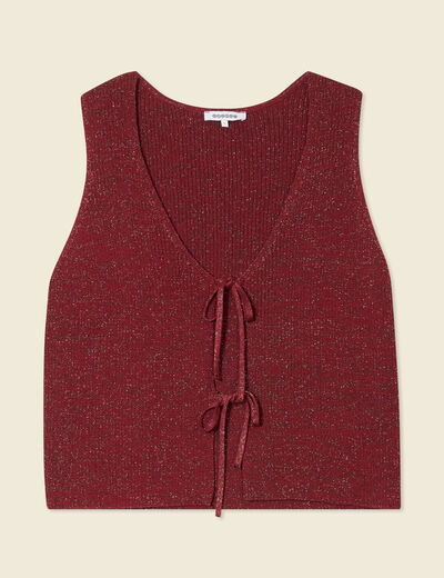Débardeur tricot noué rose framboise femme