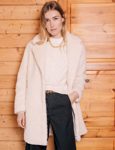 Manteau long laine mouton creme femme