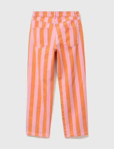 Jeans droit cropped taille haute ray&eacute; orange femme