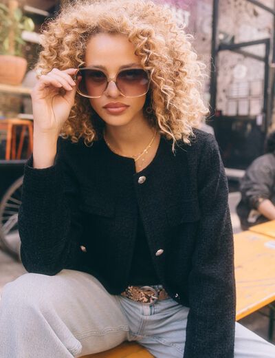 Veste manches longues en tweed noir femme