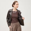 Perfecto manches longues similicuir marron fonc&eacute; femme