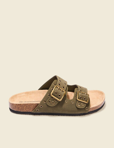 Mules boucles et oeillets vert kaki femme