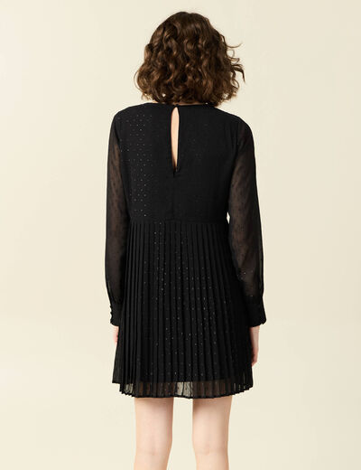 Robe évasée plissée noir femme