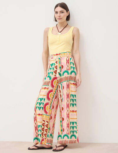 Pantalon loose taille haute multicolore femme