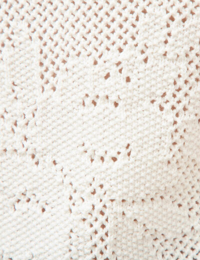 Pull ajour&eacute; droit court manches courtes creme femme