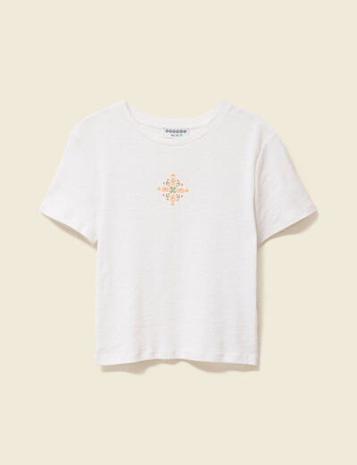 T-shirt ajust&eacute; cropped col rond ivoire femme